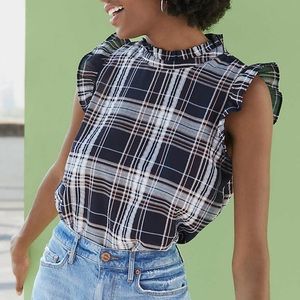 NWT LOFT sleeveless ruffle plaid blouse